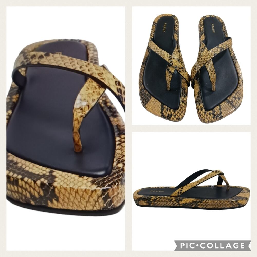 Frame Denim Snake Print Sandals - Black and Tan